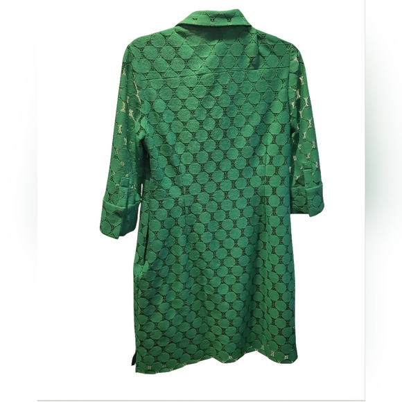 Vintage Andre Oliver Kelly Green Circle Collared Dress With Pockets Size 10 - Picture 2 of 6